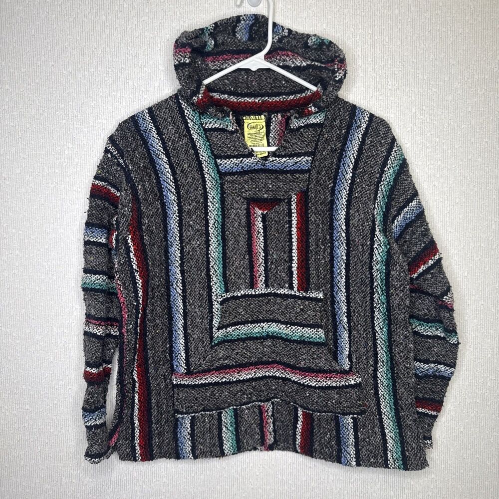 Franks Textiles Baja Hoodie Mens Size M Striped Mexican Blanket Pullover Sweater